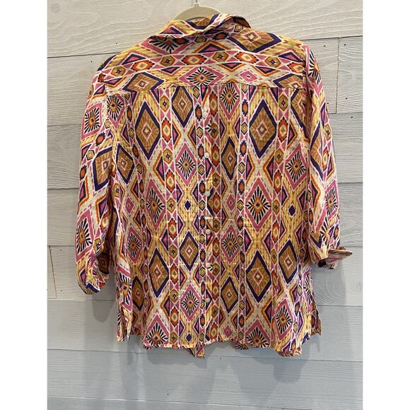 Chicos Shirt Womens Size Medium 100% Linen Coastal Casual Multicolor Button Up - Picture 3 of 13